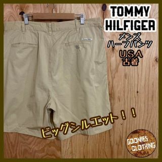 トミーヒルフィガー(TOMMY HILFIGER)のトミー ヒルフィガー ツータック チノ ハーフ パンツ USA古着 ベージュ(ショートパンツ)