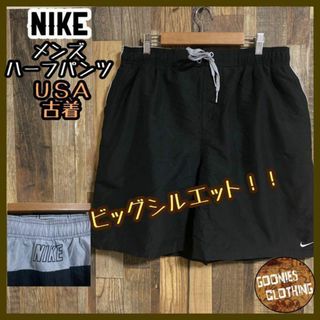 ナイキ(NIKE)のナイキ ロゴ スウッシュ ナイロン 黒 ハーフ ロゴ パンツ ブラック 古着(ショートパンツ)