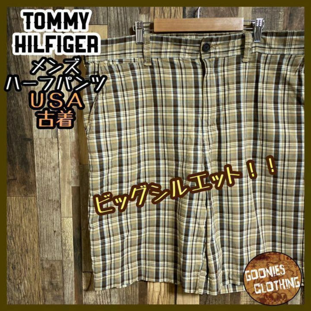 TOMMY HILFIGER(トミーヒルフィガー)のトミーヒルフィガー チェック柄 ハーフ パンツ ベージュ USA古着 ブラウン メンズのパンツ(ショートパンツ)の商品写真