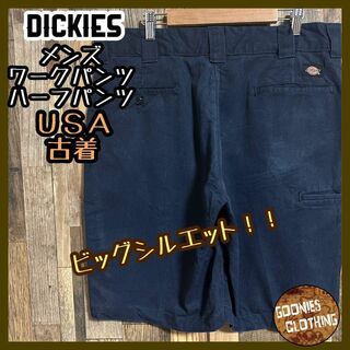 ディッキーズ(Dickies)のディッキーズ ネイビー ハーフパンツ ワークパンツ USA古着 ロゴ 紺 34(ショートパンツ)
