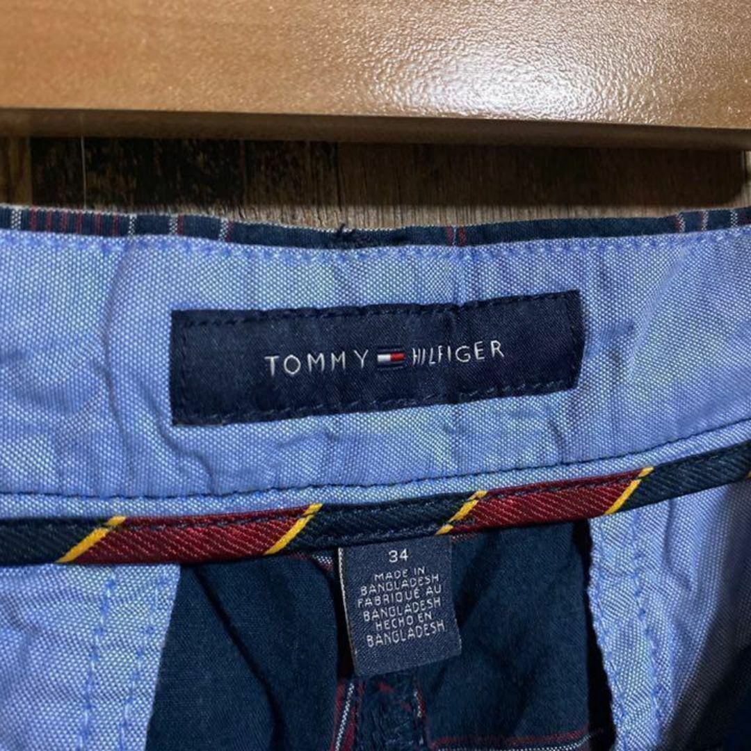 TOMMY HILFIGER(トミーヒルフィガー)のトミーヒルフィガー チェック柄 ハーフ パンツ ネイビー ロゴ 紺 USA古着 メンズのパンツ(ショートパンツ)の商品写真