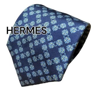 エルメス(Hermes)の【HERMES】　エルメス　ネイビー系　総柄　フランス製(ネクタイ)