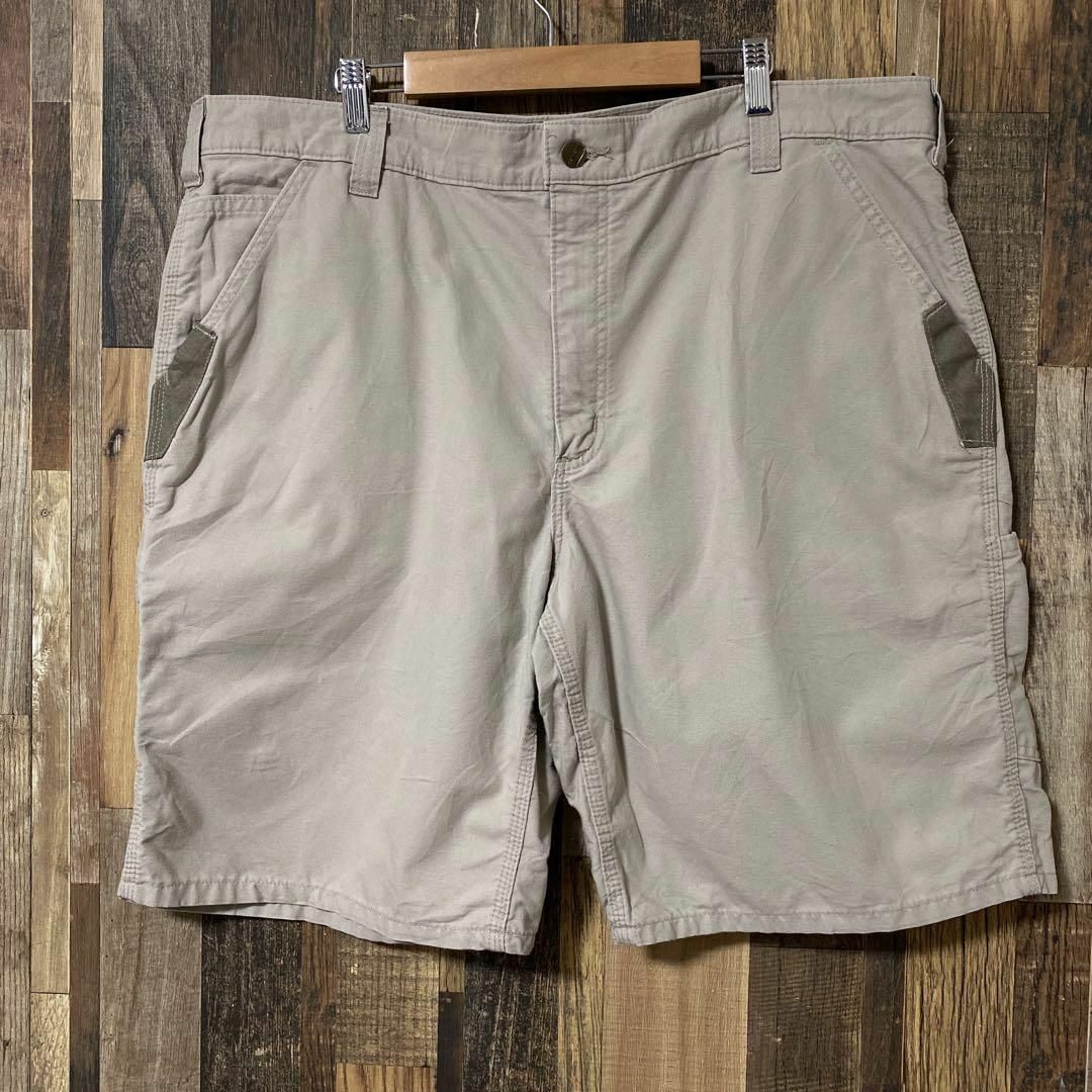 carhartt(カーハート)のカーハート メンズ ハーフ パンツ ベージュ ロゴ 2XL USA古着 90s メンズのパンツ(ショートパンツ)の商品写真