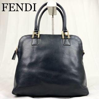 フェンディ(FENDI)のFENDI ハンドバッグ　FF金具　FFロゴ　ネイビー　レザー　ゴールド金具(ハンドバッグ)