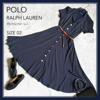 POLO RALPH LAUREN - 【POLO RALPH LAUREN】ポロ ドット柄 シャツワンピース 紺 2