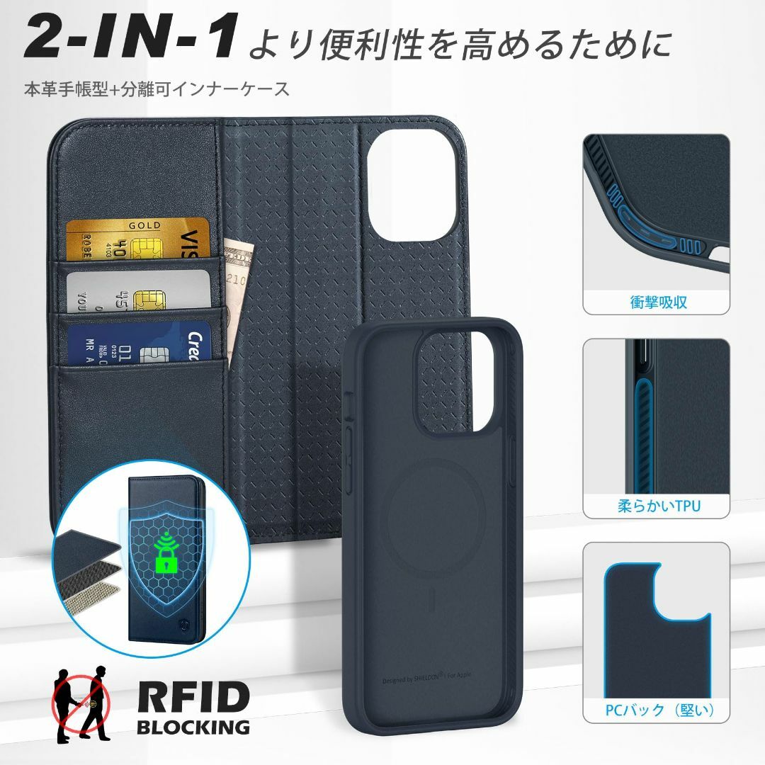 【色: ネイビーブルー(分離式)】SHIELDON iPhone15Plus 対 スマホ/家電/カメラのスマホアクセサリー(その他)の商品写真