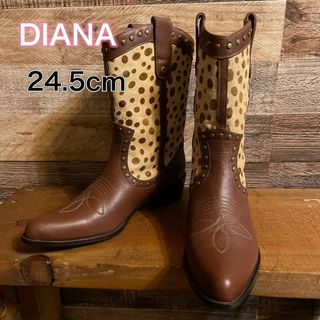 ダイアナ(DIANA)の【未使用】ダイアナ　ハラコ素材　本革　ウエスタンブーツ　アニマル　24.5cm(ブーツ)