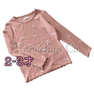 ネクスト(NEXT)の●未使用●2-3才　ピンク　ホワイト花柄　リブ　ロンT(Tシャツ/カットソー)