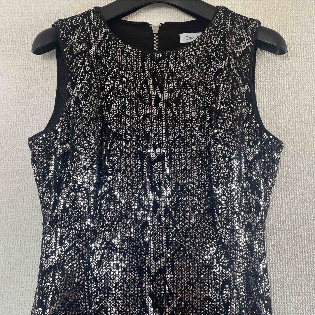 Calvin Klein(カルバンクライン)のカルバンクライン スパンコールブラックドレス size4 レディースのワンピース(ひざ丈ワンピース)の商品写真