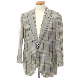 【中古】サルトリア レオナルディ SARTORIA LEONARDI リネン チェック カジュアルジャケット ベージュxグリーングレー系【サイズ50】【メンズ】(テーラードジャケット)