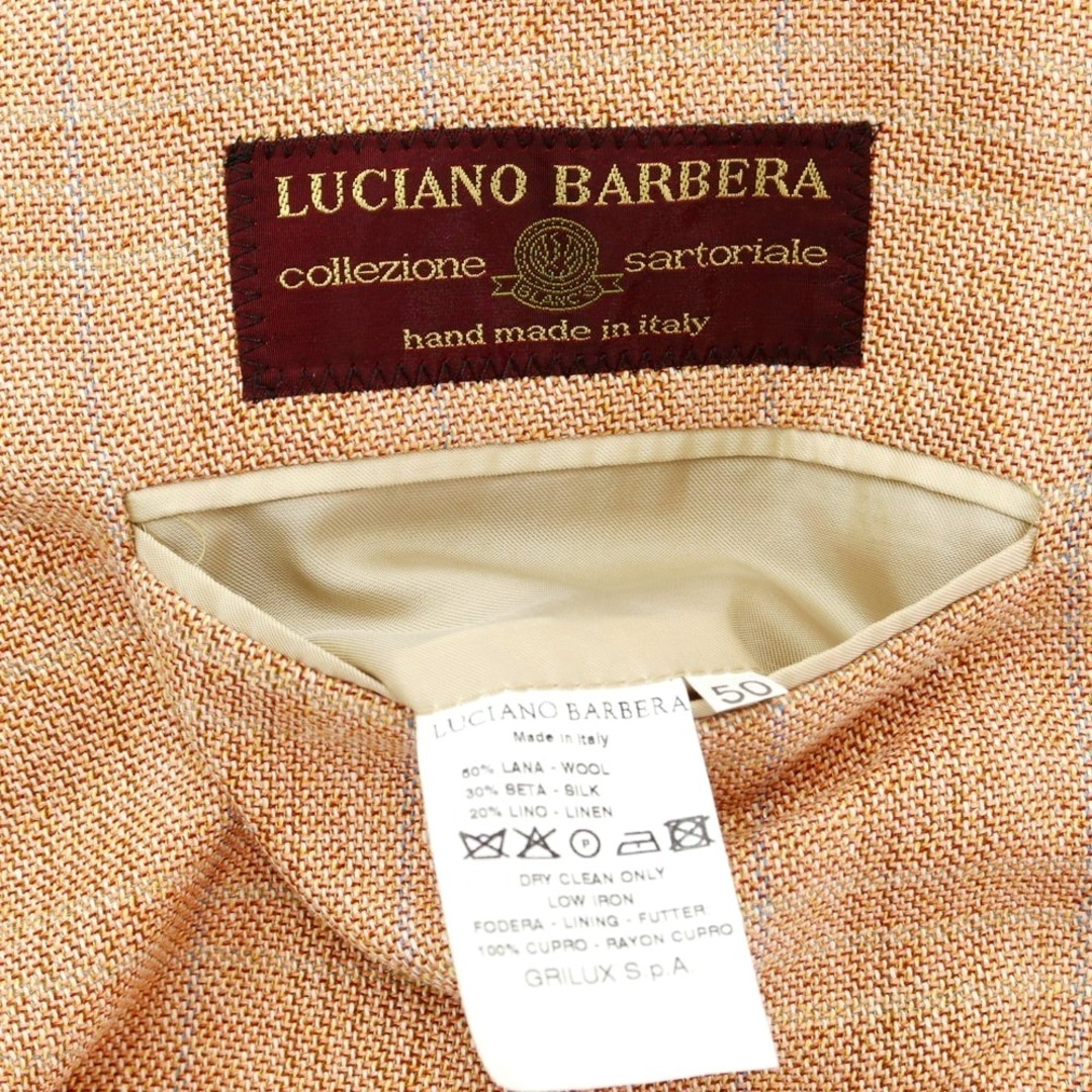 【中古】ルチアーノ バルベラ LUCIANO BARBERA ウールシルクリネン テーラードジャケット オレンジxサーモンピンク×ライトブルー系【サイズ50】【メンズ】 メンズのジャケット/アウター(テーラードジャケット)の商品写真