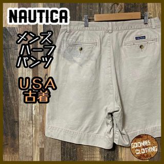 ノーティカ(NAUTICA)のノーティカ メンズ ハーフ パンツ ベージュ ロゴ 33 L USA古着 90s(ショートパンツ)