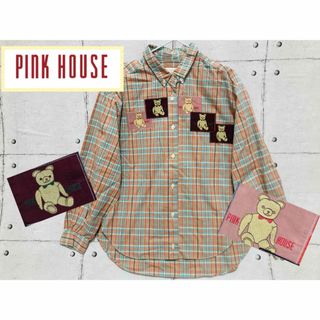 ピンクハウス(PINK HOUSE)の美品☆ピンクハウス☆ パッチワーク風　キッズシャツ長袖　クマ　120cm(Tシャツ/カットソー)