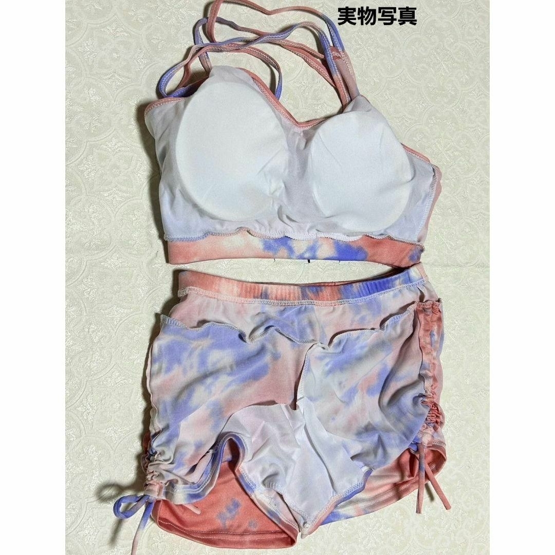 3点セット タンキニ ビキニ ショートパンツ Tシャツ マーブル ピンク M レディースの水着/浴衣(水着)の商品写真