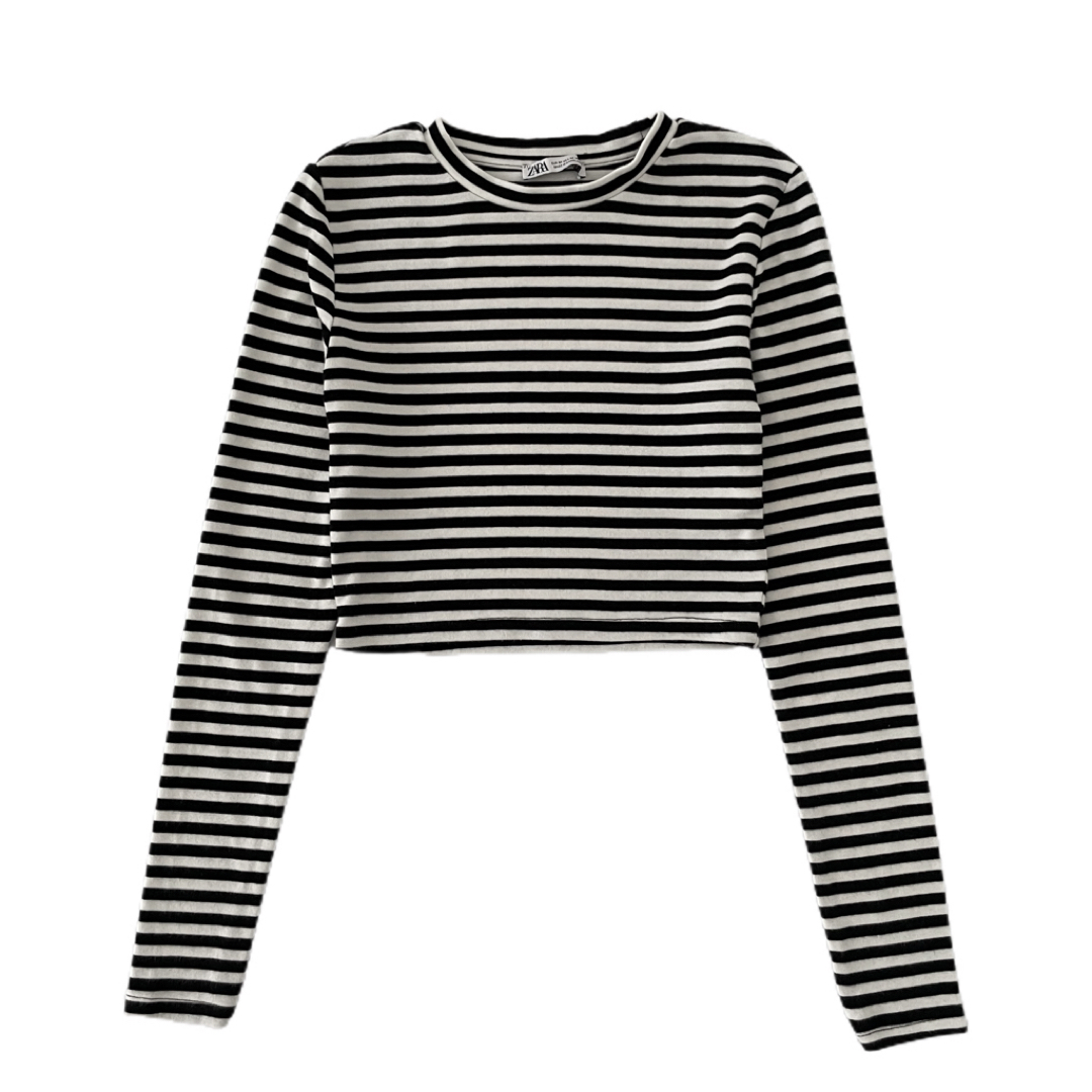 ZARA(ザラ)のZARA クロップド ボーダーカットソー ロンT シャツ M レディースのトップス(Tシャツ(長袖/七分))の商品写真