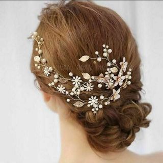 小枝ゴールドヘッドドレス ウェディングヘアアクセサリーティアラブライダル髪飾り(ウェディングドレス)