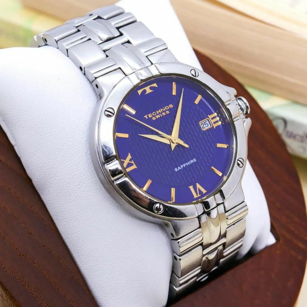 TECHNOS(テクノス)の《美品》 TECHNOS 腕時計 ブルー サファイア メンズ QZ ラウンド h メンズの時計(腕時計(アナログ))の商品写真