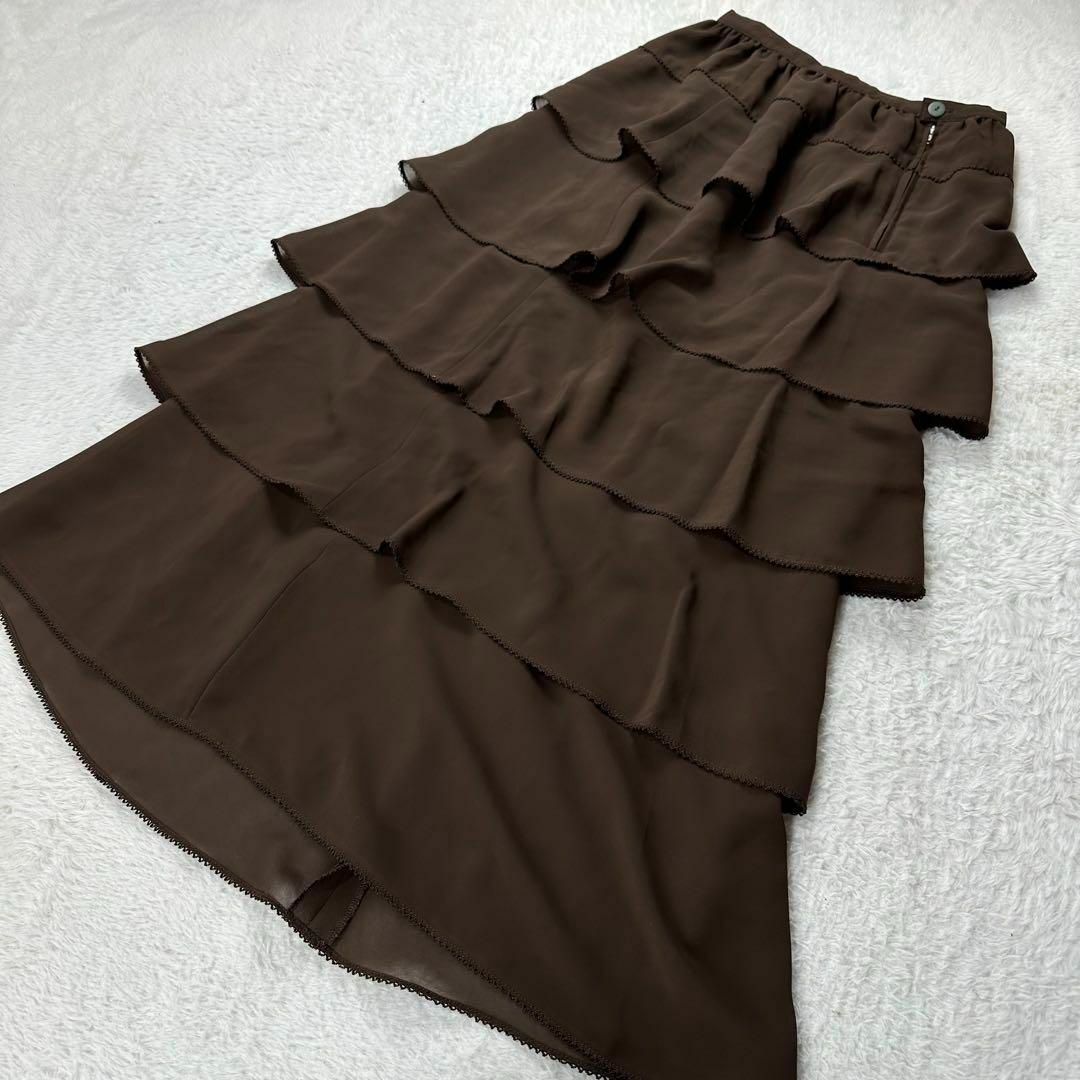 KANEKO ISAO(カネコイサオ)のカネコイサオ✨ティアードスカートピコフリル  段々 ブラウン FREE SIZE レディースのスカート(ロングスカート)の商品写真