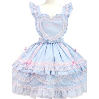 アンジェリックプリティー(Angelic Pretty)の【未使用新品】Angelic pretty Heart胸あて付スカート サックス(ひざ丈スカート)