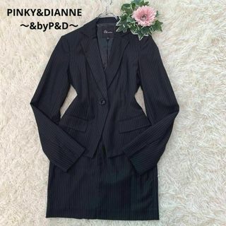 ピンキーアンドダイアン(Pinky&Dianne)のB124. &byP&D：M-L相当 上下セットアップスーツ ストライプ 黒(スーツ)