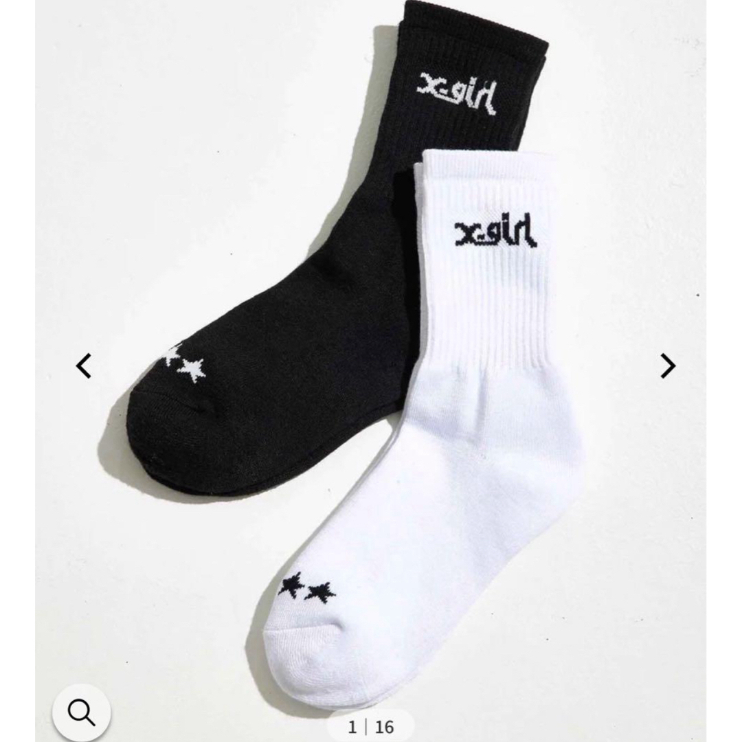 X-girl(エックスガール)のLOGO 2P MIDDLE SOCKS  X-girl エックスガール 靴下 レディースのレッグウェア(ソックス)の商品写真