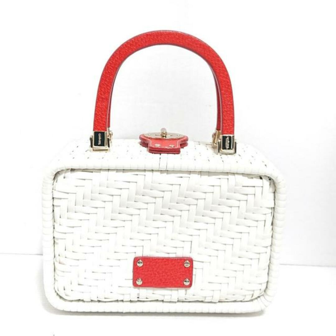 kate spade new york(ケイトスペードニューヨーク)のKate spade(ケイトスペード) ハンドバッグ - PXRU0302 白×レッド 編み込み ラバー×レザー レディースのバッグ(ハンドバッグ)の商品写真