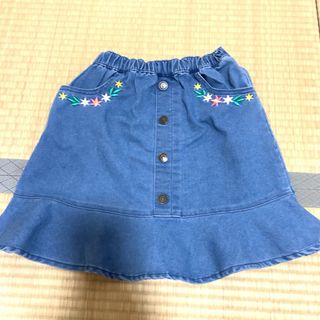 デニムスカート　140 お花　刺繍(スカート)