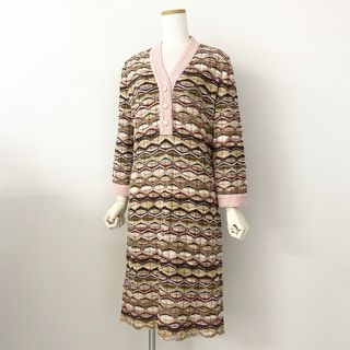 ミッソーニ(MISSONI)の25d14 《美品》 伊製 MISSONI ミッソーニ  ボタンフライ ニットワンピース 七分袖 ニットワンピ 46 マルチカラー レディース 婦人(ロングワンピース/マキシワンピース)