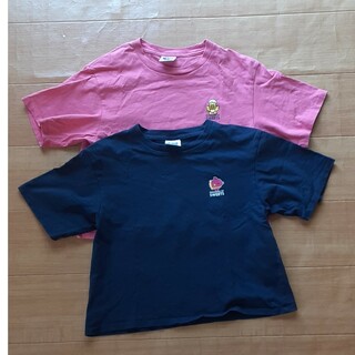ジーユー(GU)のGU たべっこ水族館　ショート丈Tシャツ２枚セット(Tシャツ(半袖/袖なし))
