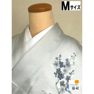 【中古】付け下げ 正絹 薄グレー地に宮中模様 裄64cm Mサイズ(着物)