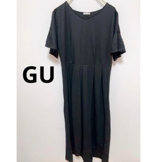 ジーユー(GU)のGU ワンピース　ロング　半袖　Sサイズ　黒色　美品(ロングワンピース/マキシワンピース)