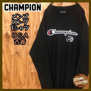 チャンピオン(Champion)のチャンピオン ブラック デカロゴ USA古着 90s ロンT チームロゴ 黒(Tシャツ/カットソー(七分/長袖))