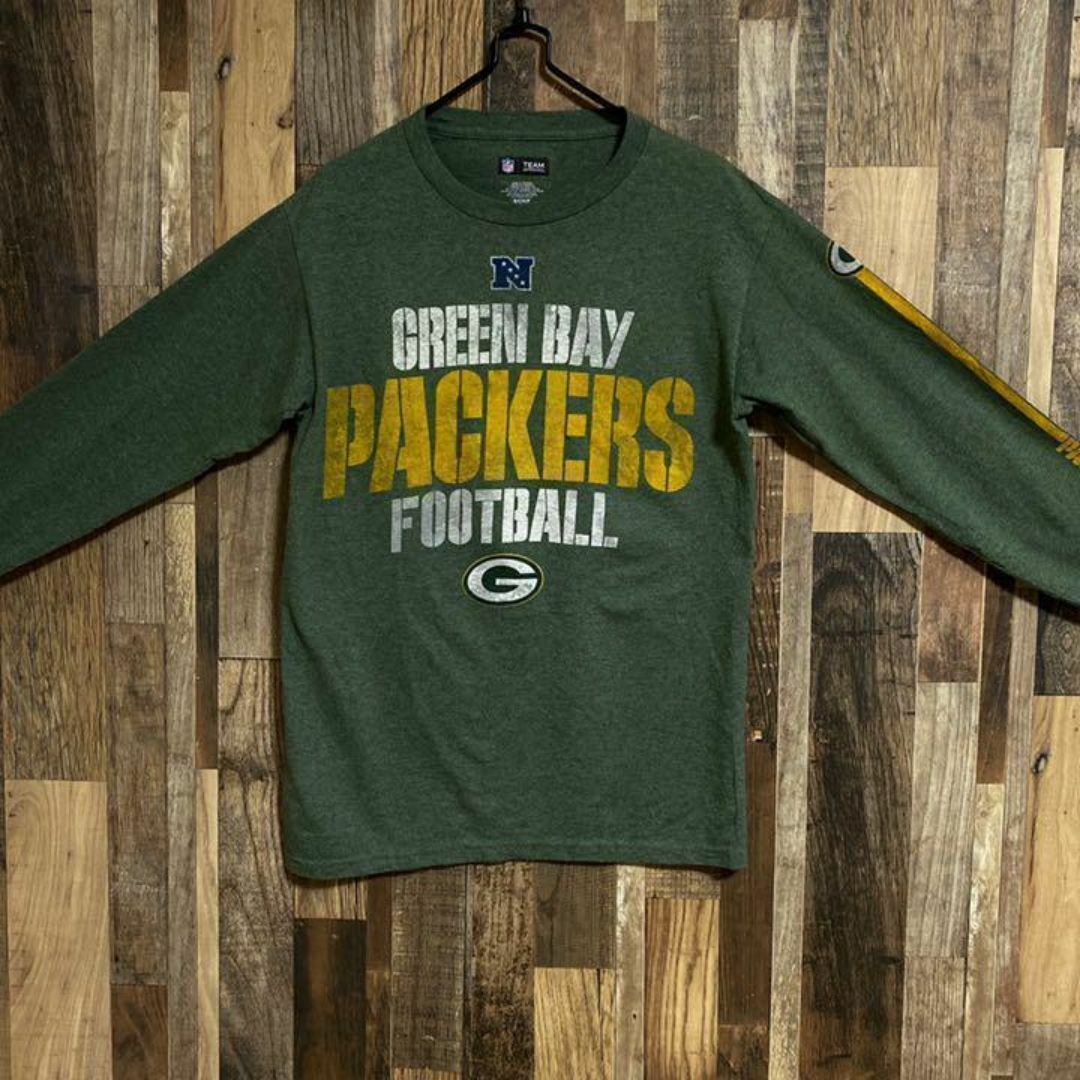 NFL フットボール プリント ロンT S カーキ色 古着 カットソー メンズのトップス(Tシャツ/カットソー(七分/長袖))の商品写真