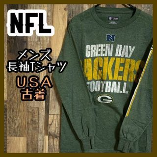 NFL フットボール プリント ロンT S カーキ色 古着 カットソー(Tシャツ/カットソー(七分/長袖))