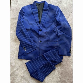スーツ　青　ストライプスーツ　ジャケット　パンツ　上下　XLサイズ(セットアップ)
