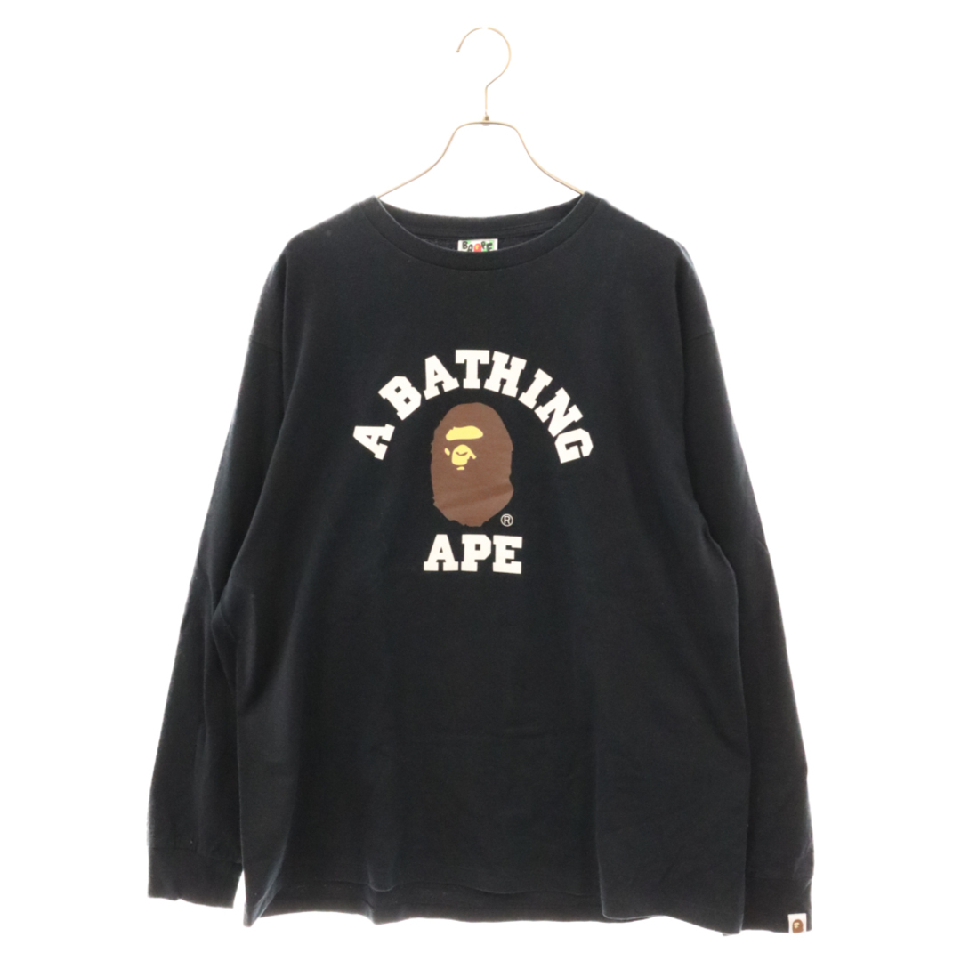 A BATHING APE(アベイシングエイプ)のA BATHING APE アベイシングエイプ College logo-print cotton-jersey T-shirt カレッジロゴクルーネック長袖Tシャツ ブラック メンズのトップス(Tシャツ/カットソー(七分/長袖))の商品写真