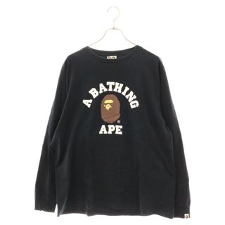 アベイシングエイプ(A BATHING APE)のA BATHING APE アベイシングエイプ College logo-print cotton-jersey T-shirt カレッジロゴクルーネック長袖Tシャツ ブラック(Tシャツ/カットソー(七分/長袖))