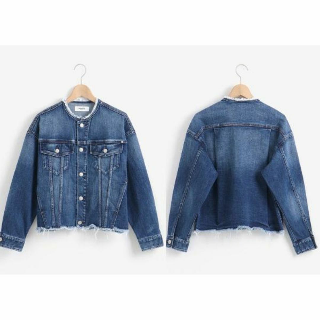 Healthy DENIM(ヘルシーデニム)の新品★ヘルシーデニム　ノーカラーフリンジGジャン　オーバーサイズ　ブルー　S レディースのジャケット/アウター(Gジャン/デニムジャケット)の商品写真