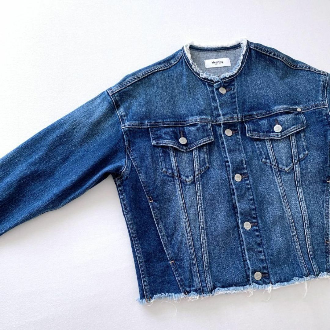 Healthy DENIM(ヘルシーデニム)の新品★ヘルシーデニム　ノーカラーフリンジGジャン　オーバーサイズ　ブルー　S レディースのジャケット/アウター(Gジャン/デニムジャケット)の商品写真