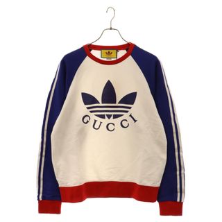 GUCCI グッチ 23SS×adidas ロゴプリント3ストライプクルーネックスウェットトレーナー 722951 XJE1K ホワイト/ブルー