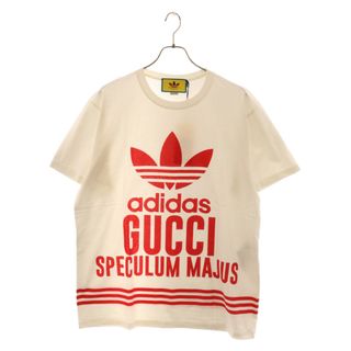 グッチ(Gucci)のGUCCI グッチ 23SS×adidas Cotton Jersey T-shirt 717422 XJEXI アディダス フロントロゴプリント半袖Tシャツ ホワイト/レッド(Tシャツ/カットソー(半袖/袖なし))