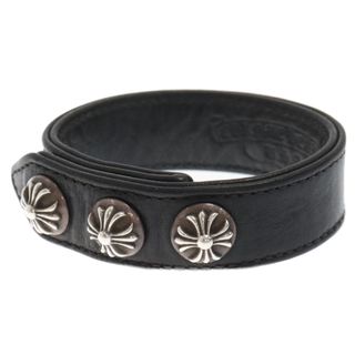 クロムハーツ(Chrome Hearts)のCHROME HEARTS クロムハーツ 3BTN 2SNP クロスボール3ボタン2スナップ レザーブレスレット ブラック 国内ギャランティ付き(ブレスレット)