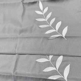 【残1点】枕カバー ピロケース グレー 刺繍 折込式 ファスナー無 60×43(枕)