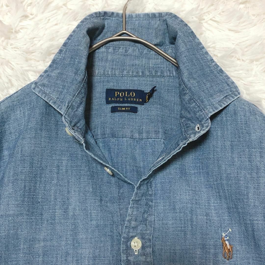 POLO RALPH LAUREN(ポロラルフローレン)のポロラルフローレン デニム長袖シャツ ポニー刺繍 レディース y16 レディースのトップス(シャツ/ブラウス(長袖/七分))の商品写真