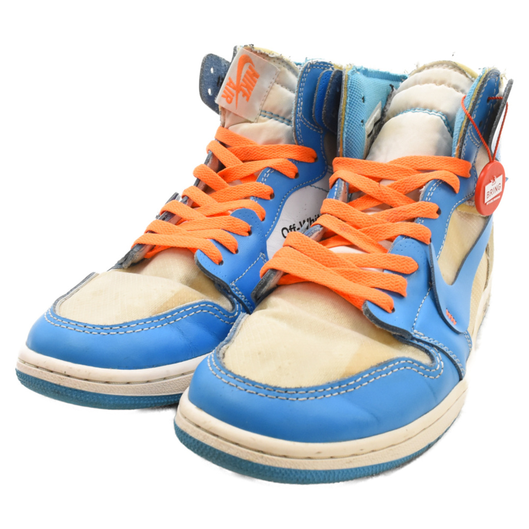 NIKE(ナイキ)のNIKE ナイキ ×OFF-WHITE AIR JORDAN 1 POWDER BLUE UNC オフホワイト エアジョーダン1 パウダーブルー ハイカットスニーカー ホワイト/ブルー AQ0818-148 US9.5/27.5cm メンズの靴/シューズ(スニーカー)の商品写真