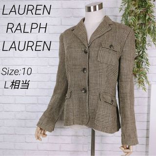 ラルフローレン(Ralph Lauren)の美品　ローレンラルフローレン　テーラードジャケット　ツイード　グレンチェック　L(テーラードジャケット)