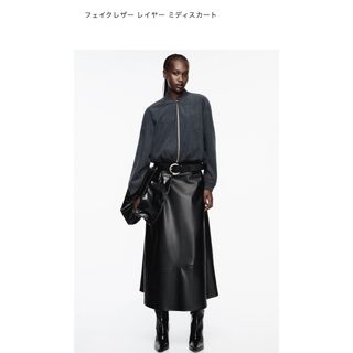 ザラ(ZARA)のZARA フェイクレザーミディスカート(ロングスカート)