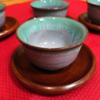 No.203 【新品】 湯呑み 茶托 5客セット(グラス/カップ)