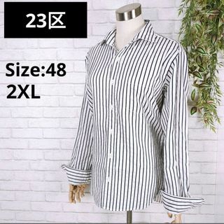 ニジュウサンク(23区)の大きいサイズ　23区　ストライプシャツ　ブラウス　2XL(シャツ/ブラウス(長袖/七分))