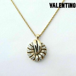 ヴァレンティノ(VALENTINO)の美品 VALENTINO ロゴ ラインストーン チェーン デザインネックレス(ネックレス)